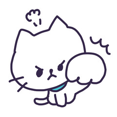 猫パンチしている怒っているかわいい白い色の子猫のイラスト