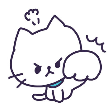 猫パンチしている怒っているかわいい白い色の子猫のイラスト