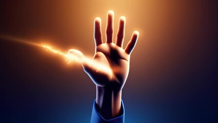 A hand reaches upward toward a warm glow, its fingers spread open against a dark background. The image conveys a sense of hope, aspiration, and striving towards something positive.
