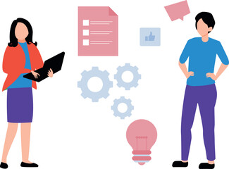 Boy and girl working on business idea.