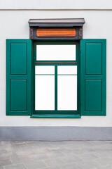 Mockup Of Store Window With Green Shutters