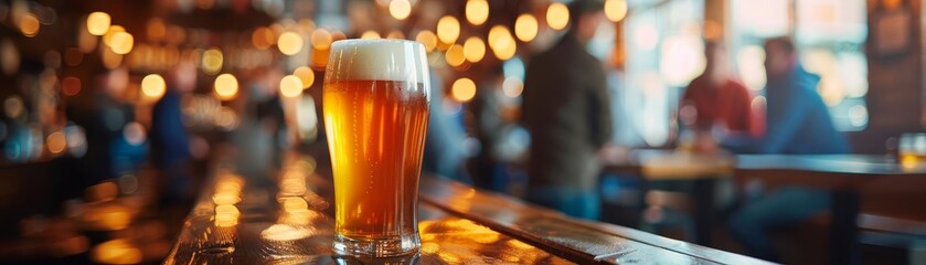 A lively pub scene with a pint of beer 