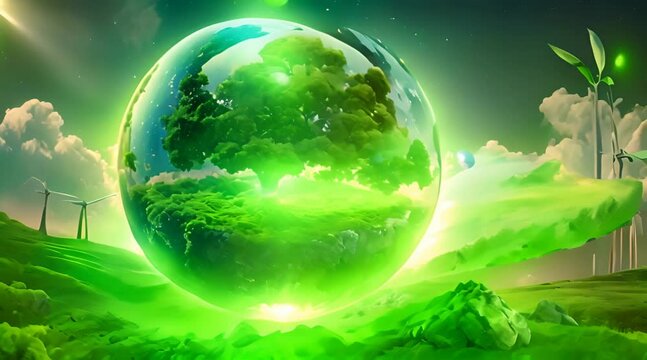 globe earth on green background. World environment day, earth day, save earth and eco concept. Concept of handmade glob