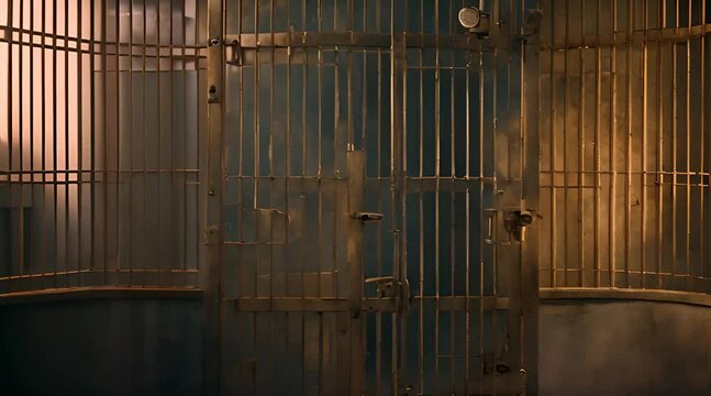 Empty prison cell. jail break concept. prison break for crime, murder or escape , freedom concept. Prison room with broken prison bar