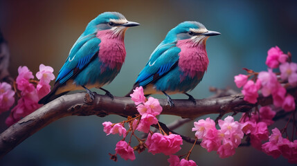 Obraz premium Two blue birds on the branch