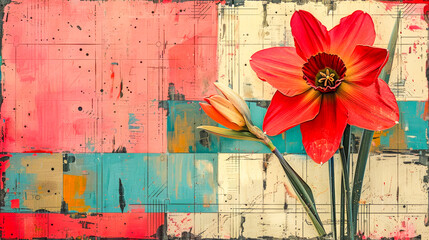 Vibrant Daffodil Against Watercolor Background.