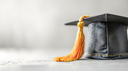 Graduation Cap with Gold Tassel on White Background.