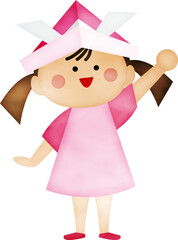 折り紙の兜を被った可愛い女の子