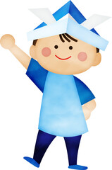 折り紙の兜を被った可愛い男の子