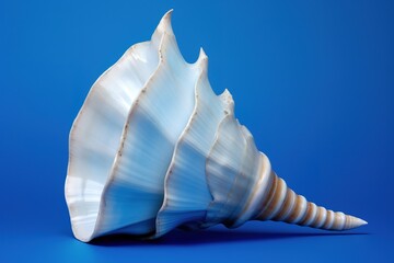 Conch Shell of the Syrinx Aruanus Type against a Blue Background
