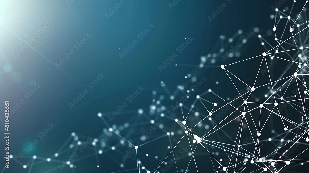 Poster a futuristic and minimalist plexus of white dots connected by thin bright lines over a gradient of b