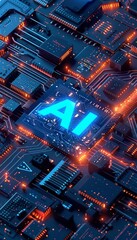 Obraz premium The image shows a close-up of a computer chip with the letters 