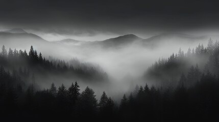 greyscale of mist and fog effect, background is black generative ai