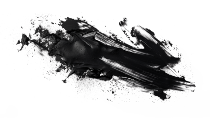 black paint smudge isolated on transparent background, black ink splash cut out