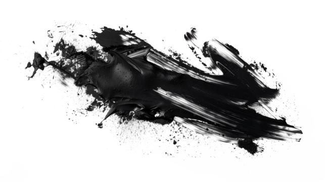 black paint smudge isolated on transparent background, black ink splash cut out