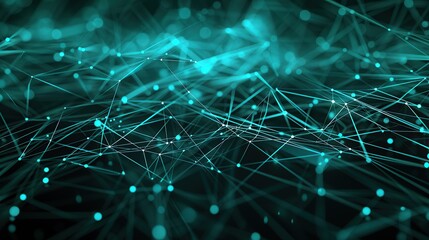Obraz premium A futuristic plexus of vibrant turquoise connections that sprawl across a shadowy background with the lines resembling digital highways specifically designed to include a text box in the center