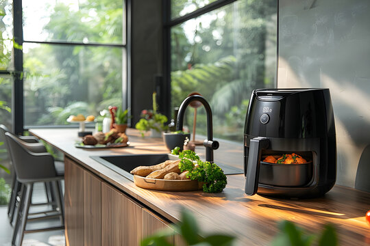 Airfryer on the table in kitchen 