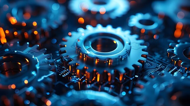Interconnected gears and cogs in motion, symbolizing the mechanics behind digital marketing strategies.
