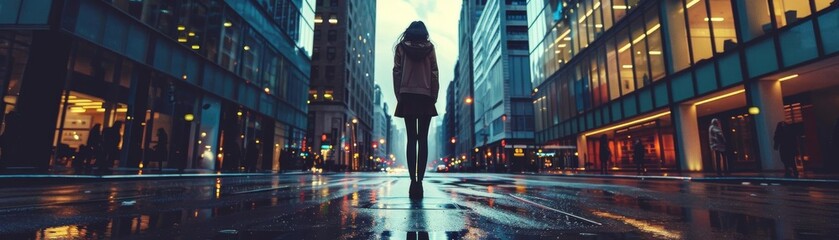 A woman stands alone in the city, feeling lost and alone