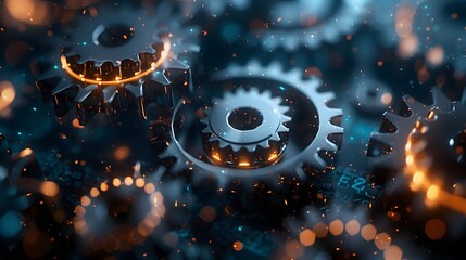 Interconnected gears and cogs in motion, symbolizing the mechanics behind digital marketing strategies.