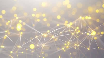 A minimalist plexus of bright yellow dots connected by thin glowing white lines over a soft gray canvas creating an elegant network effect with a central text area for impactful messages