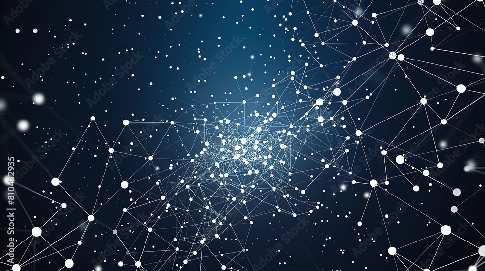 Poster a minimalist plexus of white and silver dots connected by fine luminescent beams over a gradient bac
