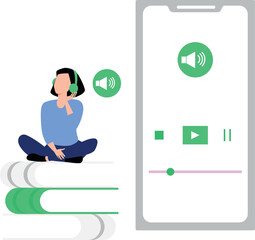 Girl wearing headphones listening to music on the phone.