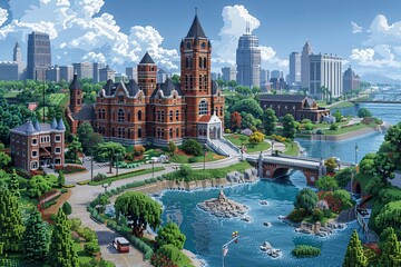 Obraz premium Retro Pixel City: 8-Bit Skyline Symphony