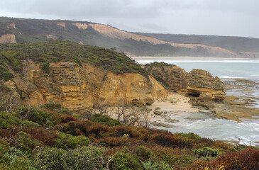 Rugged cliffs and the ocean at Point Addis on the Great Ocean Road in Victoria, Australia