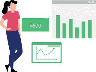 The girl is looking at the dollar graph.