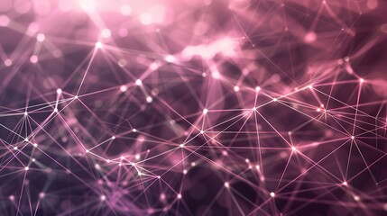 Fototapeta premium A serene and sophisticated network of soft pink and lavender lines connecting light points on a dark background offering a tranquil plexus pattern with a designated space for text on the right