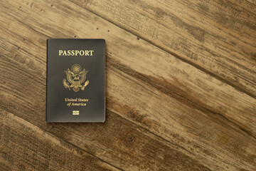United States Passport Isolated on Left of frame wood grain visible