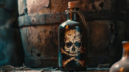 A skull and crossbones on a bottle of poison