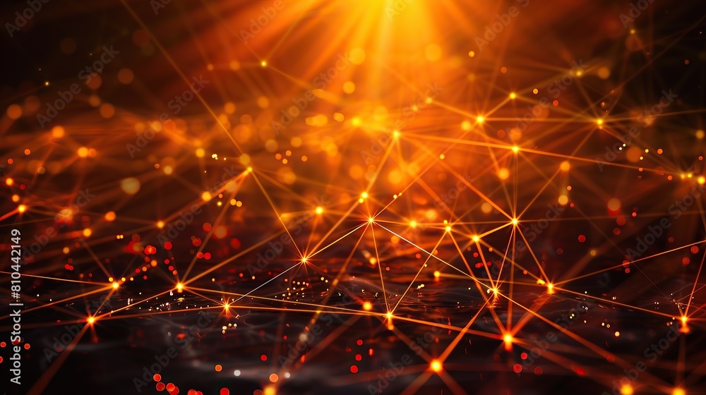 Fototapete a sprawling network of orange and yellow light points connected by thin radiant beams over a shadowy