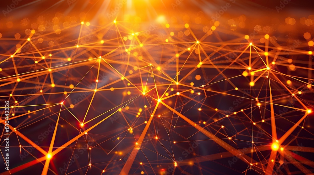 Fototapete a sprawling network of orange and yellow light points connected by thin radiant beams over a shadowy