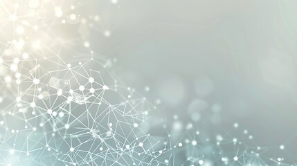 A tranquil and soothing backdrop featuring interconnected light blue and white dots over a soft gray background forming a serene plexus pattern with a large area for text on the left