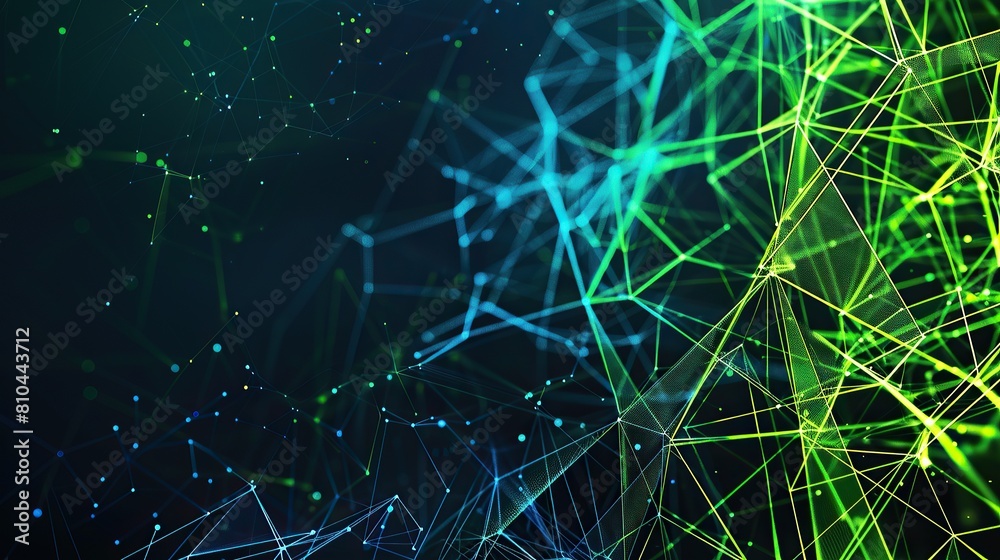 Fototapete a vibrant and energetic plexus of neon green and blue lines forming a digital mesh on a dark backgro