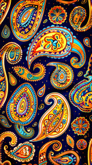 traditional Persian paisley pattern painting, Traditional colorful ink painting style