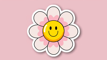 Naklejka premium This sticker depicts a cheerful daisy flower with the face of a smiling emoji. The vibrant colors and playful design make it a delightful addition to any collection. Perfect for adding a touch of joy 