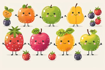 Whimsical Fruit Friends: Anthropomorphic Clipart Characters with Faces and Arms