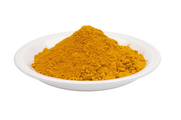 A plate of turmeric powder isolated transparent
