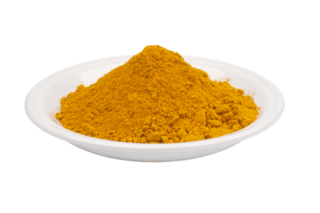 A plate of turmeric powder isolated transparent