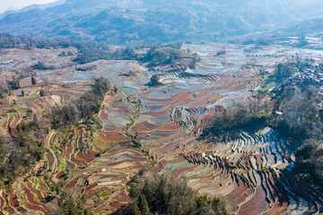 Aerial photography of terraced fields in Yuanyang, Yunnan