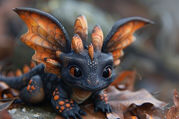 Fototapeta premium Cute Baby Dragon: Dark Tones & Vibrant Hues Delight