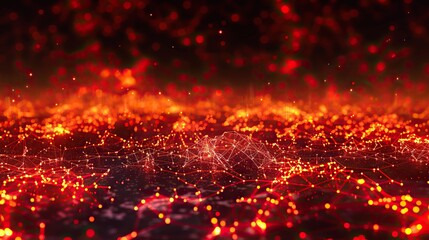 A vibrant display of red and orange glowing connections sprawling across a shadowy backdrop resembling digital fire with a designated space for text along the bottom edge