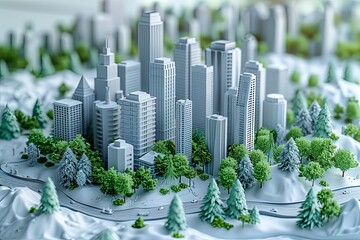 Dynamic 3D Cityscape: Modern Urban Life and Skyscraper Marvels