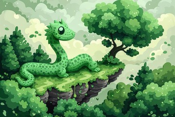 Fototapeta premium Isometric Slithery Creature: Artistic Game Level with Marked Areas and Visible Edges