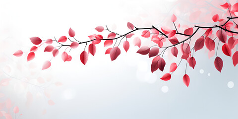 Valentine's day with red leaf on a branch of a tree natural frame on a white background
