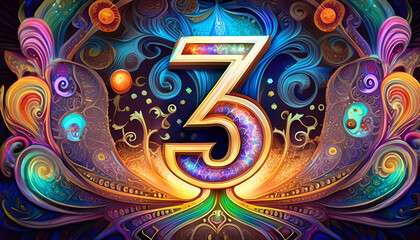 The number three on a colorful background