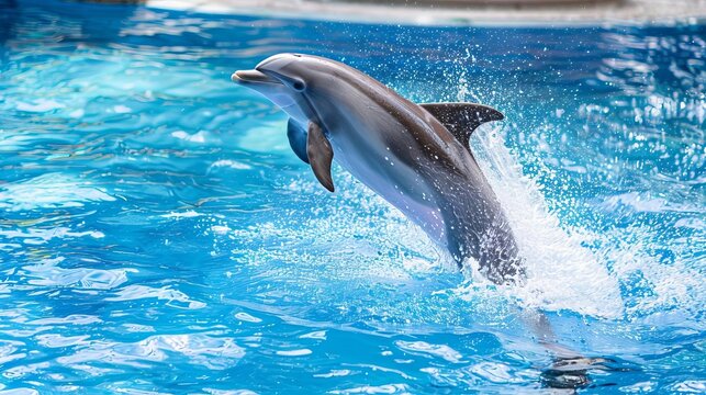 majestic dolphin leaping out of sparkling blue water dynamic action shot